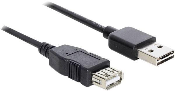 Delock USB-Kabel USB 2.0 USB-A Stecker, USB-A Buchse 1.00 m Schwarz beidseitig verwendbarer Stecker, vergoldete Steckkon