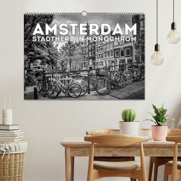 Produktbild: AMSTERDAM Stadtherz in Monochrom (Wandkalender 2026 DIN A2 quer), CALVENDO Monatskalender