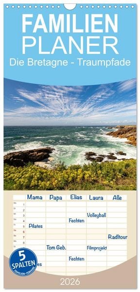Produktbild: Familienplaner 2026 - Die Bretagne - Traumpfade mit 5 Spalten (Wandkalender, 21 x 45 cm) CALVENDO
