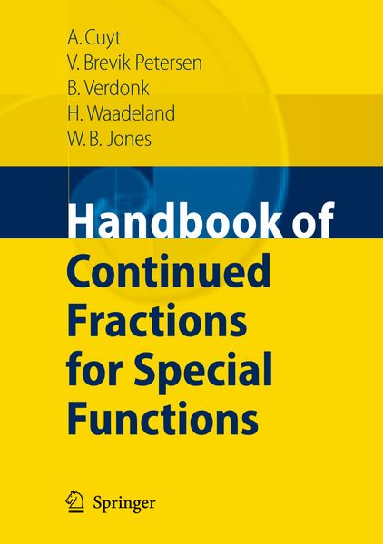 Produktbild: Handbook of Continued Fractions for Special Functions
