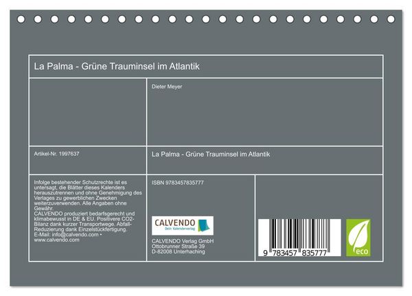 Produktbild: La Palma - Gr&uuml;ne Trauminsel im Atlantik (Tischkalender 2026 DIN A5 quer), CALVENDO Monatskalender