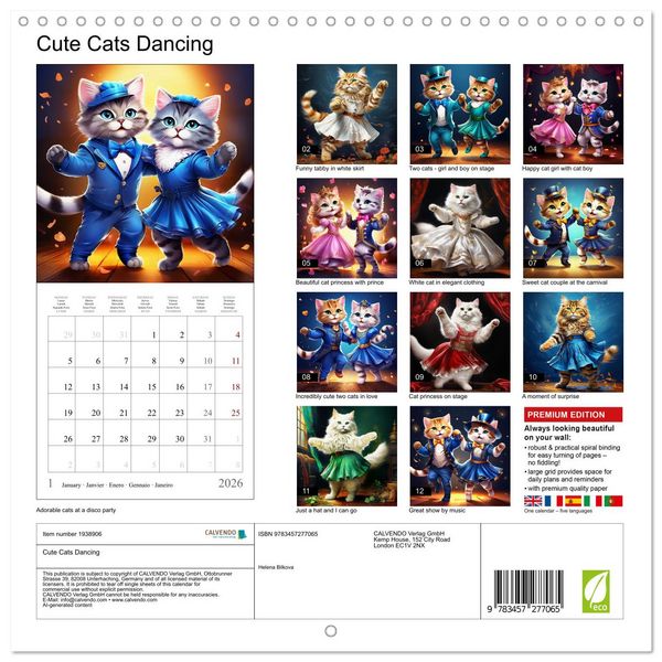 Produktbild: Cute Cats Dancing (Wall Calendar 2026 12 &times; 12 Inch) CALVENDO 12 Month Wall Calendar