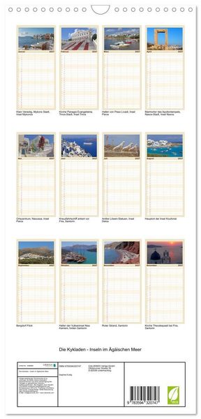Produktbild: Familienplaner 2027 - Die Kykladen - Inseln im &Auml;g&auml;ischen Meer mit 5 Spalten (Wandkalender, 21 x 45 cm) CALVENDO