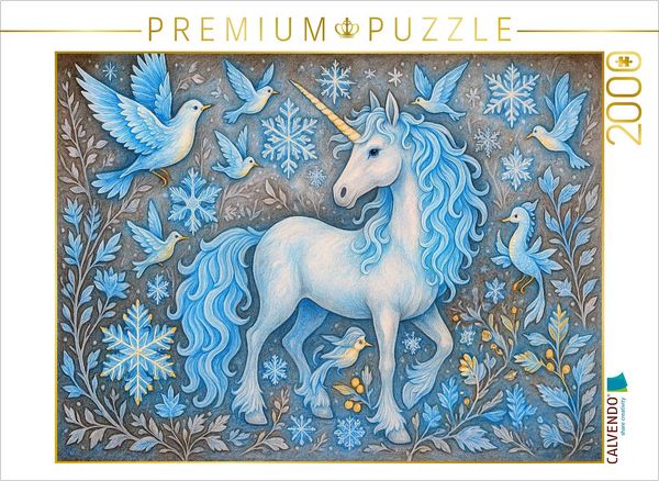 Produktbild: CALVENDO Puzzle Schneeeinhorn und Eiskristall-V&ouml;gel | 2000 Teile Lege-Gr&ouml;&szlig;e 90x67cm Foto-Puzzle f&uuml;r gl&uuml;ckliche Stunden