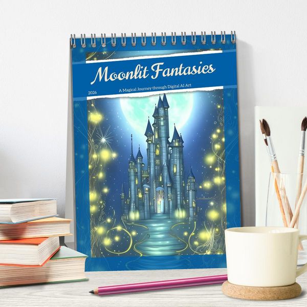 Produktbild: Moonlit Fantasies (Desk Calendar 2026 DIN A5 portrait), CALVENDO 12 Month DeskCalendar