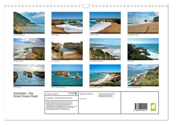 Produktbild: Australien - Die Great Ocean Road (Wandkalender 2026 DIN A3 quer), CALVENDO Monatskalender
