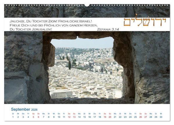 Produktbild: Jerusalem. Kalender mit Bibelworten (hochwertiger Premium Wandkalender 2026 DIN A2 quer), Kunstdruck in Hochglanz