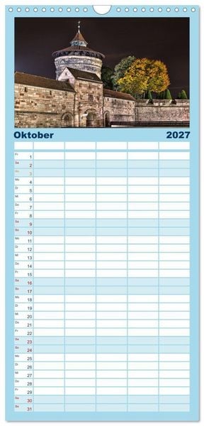 Produktbild: Familienplaner 2027 - N&uuml;rnberg - Die Altstadt bei Nacht mit 5 Spalten (Wandkalender, 21 x 45 cm) CALVENDO