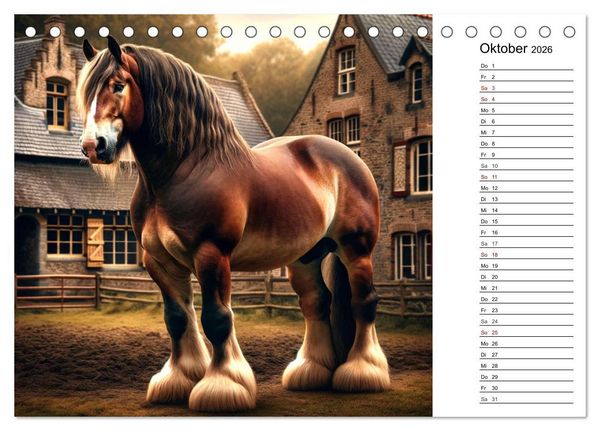 Produktbild: Kaltbl&uuml;ter - Die majest&auml;tische Kraft und Sch&ouml;nheit der Kaltblutpferde (Tischkalender 2026 DIN A5 quer), CALVENDO Monatskalender