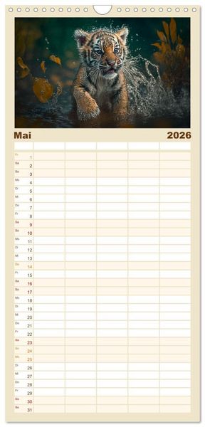 Produktbild: Familienplaner 2026 - Tierkinder beim Baden mit 5 Spalten (Wandkalender, 21 x 45 cm) CALVENDO