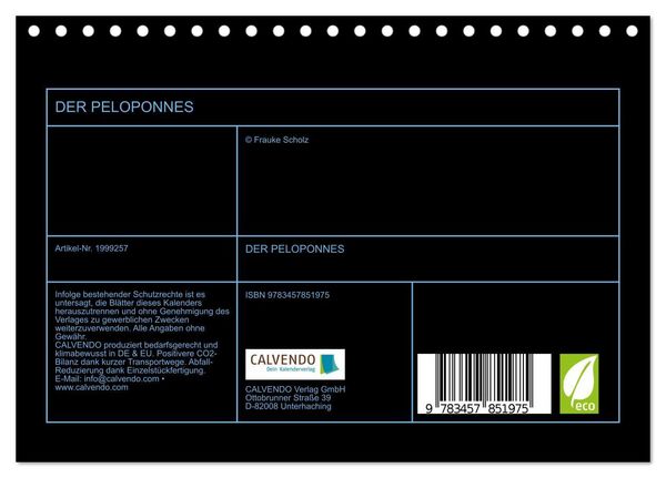 Produktbild: DER PELOPONNES (Tischkalender 2026 DIN A5 quer), CALVENDO Monatskalender