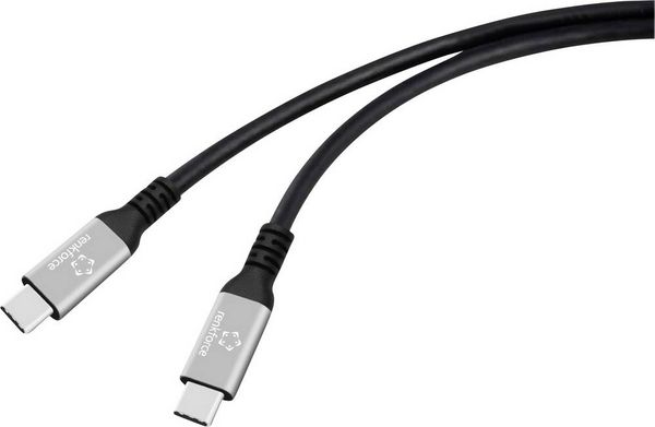 Produktbild: Renkforce USB-C&reg; Kabel USB4&reg; USB-C&reg; Stecker 1.5 m Schwarz Aluminium-Stecker, Silikon, hochflexibel, 8K UHD RF-6805038