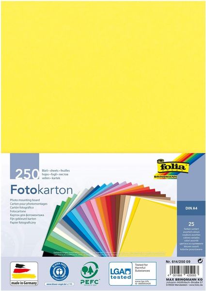 Folia  Fotokarton 300g/m², DIN A4, 250 Blatt, farbig sortiert