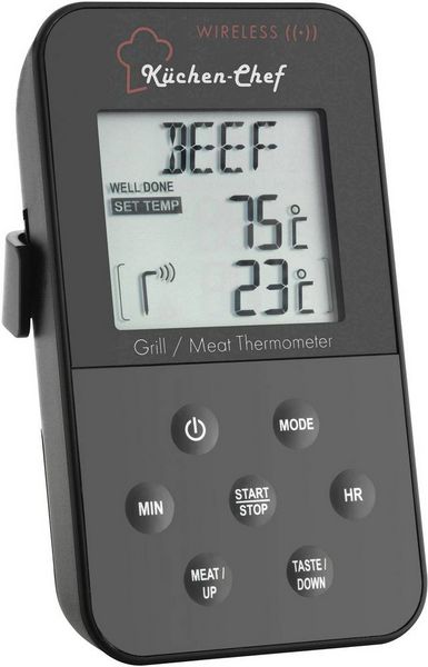 Produktbild: TFA Dostmann 14.1504 Grill-Thermometer Kabelsensor, Alarm, mit Timer, &Uuml;berwachung der Kerntemperatur Niedergaren, Schwein, Rind