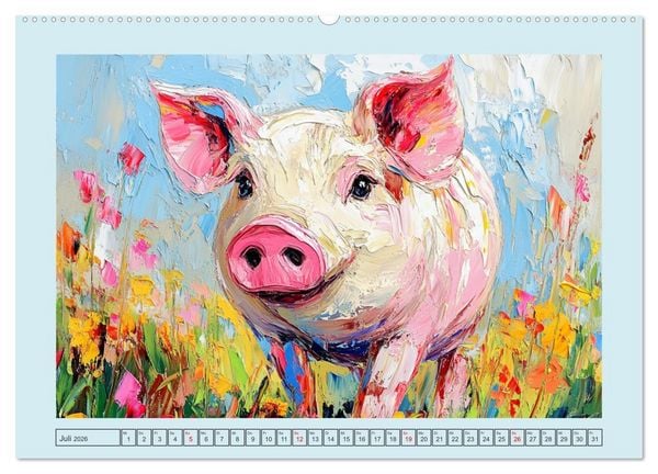 Produktbild: Lustiges Borstenvieh. Zauberhafte Schweinchen im &Ouml;lgem&auml;lde-Stil (hochwertiger Premium Wandkalender 2026 DIN A2 quer), Kunstdruck in Hochglanz