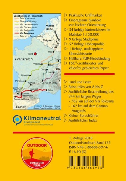 Produktbild: Frankreich: Jakobsweg Via Tolosana mit Camino Aragon&eacute;s, Spanien von Arles nach Puente la Reina &uuml;ber den Somportpass
