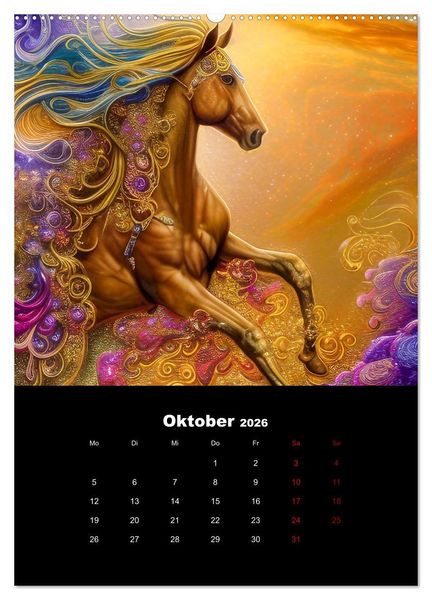 Produktbild: Pferde im goldenen Kleid (Wandkalender 2026 DIN A2 hoch), CALVENDO Monatskalender