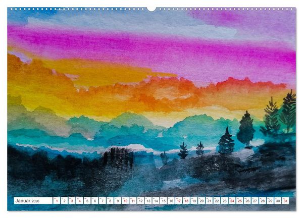 Produktbild: Roland Reiff Aquarelle Himmelslanschaften (hochwertiger Premium Wandkalender 2026 DIN A2 quer), Kunstdruck in Hochglanz