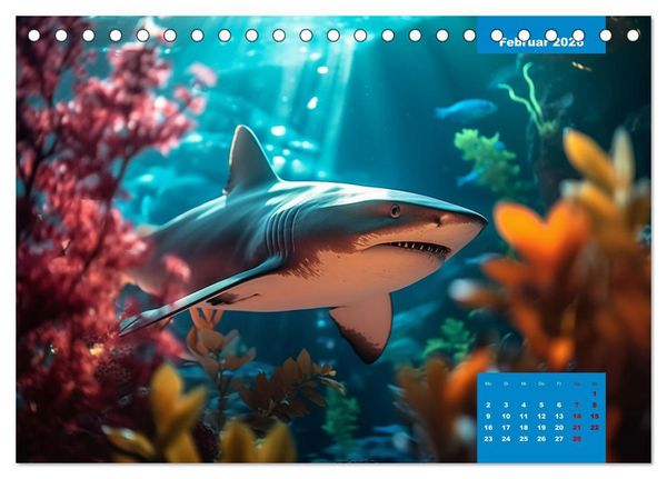 Produktbild: Stille Giganten - KI-generierte Hai-Impressionen (Tischkalender 2026 DIN A5 quer), CALVENDO Monatskalender