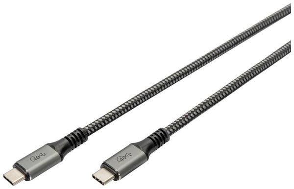 Produktbild: Digitus USB-C&reg; Kabel USB4&reg; USB-C&reg; Stecker 3.00 m Schwarz Geflechtschirm, Geschirmt, rei&szlig;fest, Rund, 8K UHD DB-300443-030-S