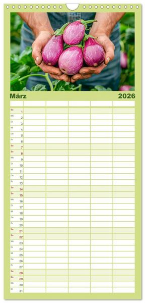 Produktbild: Familienplaner 2026 - Mein Gem&uuml;segarten - Ein Jahr knackig frisches Gem&uuml;se mit 5 Spalten (Wandkalender, 21 x 45 cm) CALVENDO