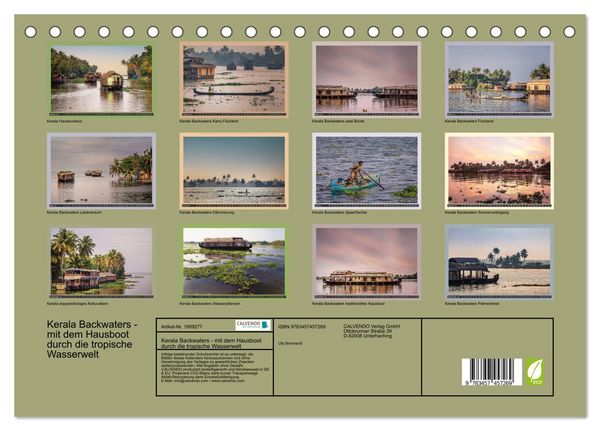 Produktbild: Kerala Backwaters - mit dem Hausboot durch die tropische Wasserwelt (Tischkalender 2026 DIN A5 quer), CALVENDO Monatskalender