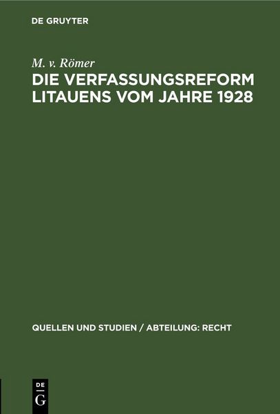 Produktbild: Die Verfassungsreform Litauens vom Jahre 1928