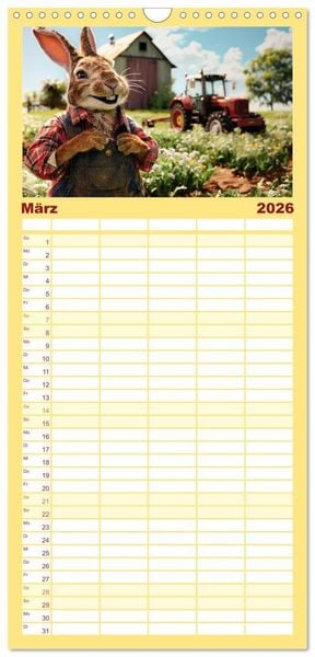 Produktbild: Familienplaner 2026 - Der tierisch lustige Bauern-Kalender mit 5 Spalten (Wandkalender, 21 x 45 cm) CALVENDO