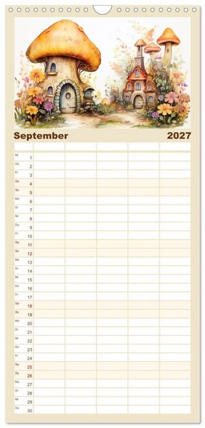 Produktbild: Familienplaner 2027 - M&auml;rchenhafte Feenh&auml;uschen mit 5 Spalten (Wandkalender, 21 x 45 cm) CALVENDO