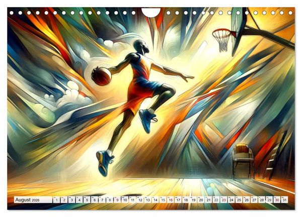Produktbild: Basketball Expressionismus - Kunstvolle KI Interpretationen des Courts (Wandkalender 2026 DIN A4 quer), CALVENDO Monatskalender