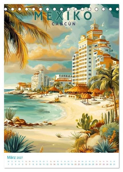 Produktbild: Mexiko - Old School Poster Style (Tischkalender 2027 DIN A5 hoch), CALVENDO Monatskalender