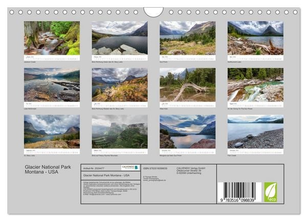 Produktbild: Glacier National Park Montana - USA (Wandkalender 2026 DIN A4 quer), CALVENDO Monatskalender