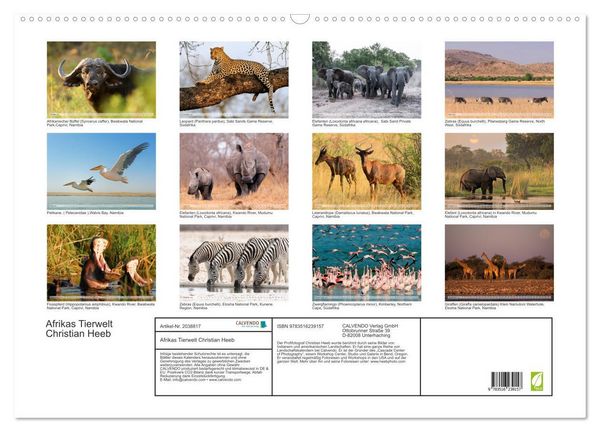 Produktbild: Afrikas Tierwelt Christian Heeb (Wandkalender 2026 DIN A2 quer), CALVENDO Monatskalender
