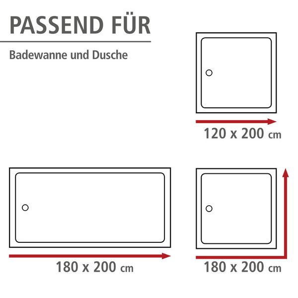 Produktbild: Anti-Schimmel Duschvorhang Uni Grey, Textil (Polyester), 180 x 200 cm, waschbar