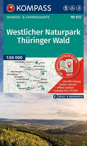 KOMPASS Wanderkarte 812 Westlicher Naturpark Thüringer Wald 1:50.000, Sonstige von , Kompass-Karten, 978-3-99154-638-2