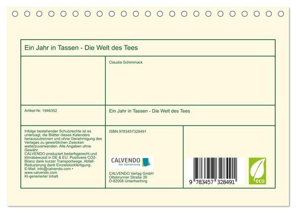Produktbild: Ein&nbsp;Jahr&nbsp;in&nbsp;Tassen - Die Welt des Tees (Tischkalender 2026 DIN A5 quer), CALVENDO Monatskalender