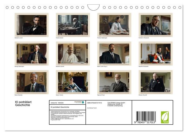 Produktbild: KI portr&auml;tiert Geschichte (Wandkalender 2026 DIN A4 quer), CALVENDO Monatskalender