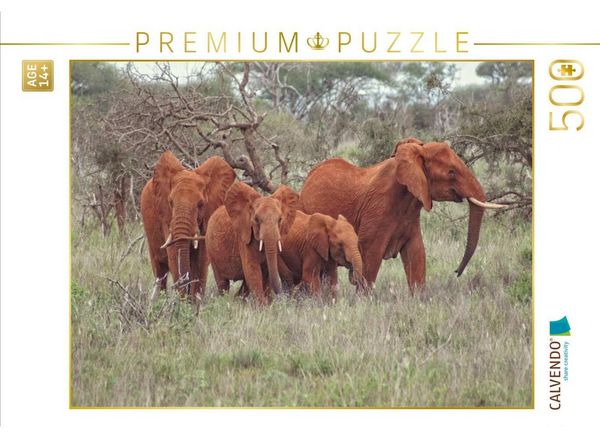 CALVENDO Puzzle Elefantenherde mit Jungtieren | 500 Teile Lege-Größe 48 × 36 cm Foto-Puzzle für Erwachsene