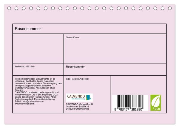 Produktbild: Rosensommer (Tischkalender 2026 DIN A5 quer), CALVENDO Monatskalender