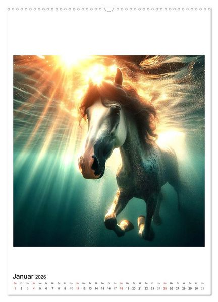 Produktbild: Pferde unter Wasser - Saddle up, die Tauchfahrt beginnt (hochwertiger Premium Wandkalender 2026 DIN A2 hoch), Kunstdruck in Hochglanz