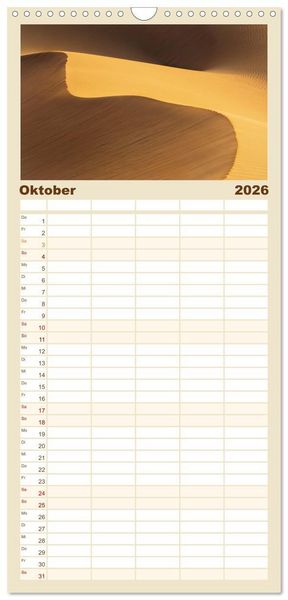 Produktbild: Familienplaner 2026 - Die D&uuml;nen in der W&uuml;ste von Abu Dhabi mit 5 Spalten (Wandkalender, 21 x 45 cm) CALVENDO