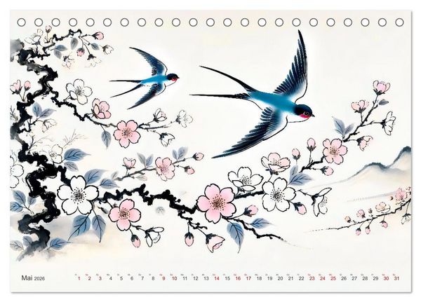 Produktbild: Federleicht - Vogelwelt im Stile asiatischer Tuschmalerei (Tischkalender 2026 DIN A5 quer), CALVENDO Monatskalender