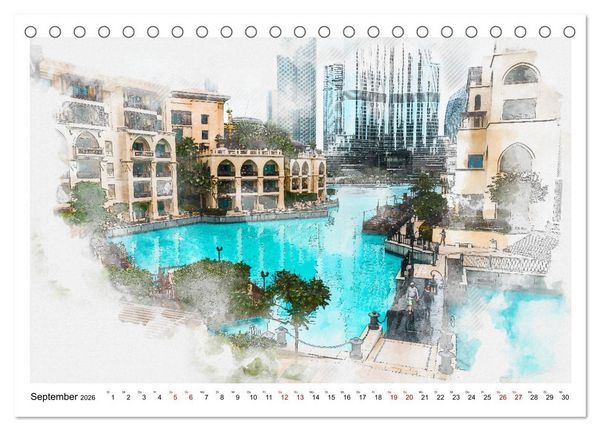 Produktbild: Dubai - Impressionen in Aquarell (Tischkalender 2026 DIN A5 quer), CALVENDO Monatskalender