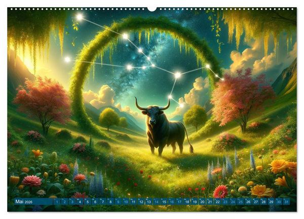 Produktbild: Kosmische Sinfonie: Der Tanz der Sternzeichen (Wandkalender 2026 DIN A2 quer), CALVENDO Monatskalender