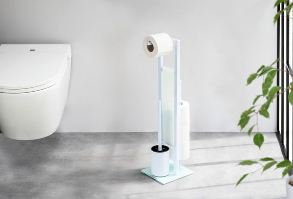 Produktbild: Stand WC-Garnitur Mod. Rivalta Wei&szlig;, integrierter Toilettenpapierhalter und WC-B&uuml;rstenhalter