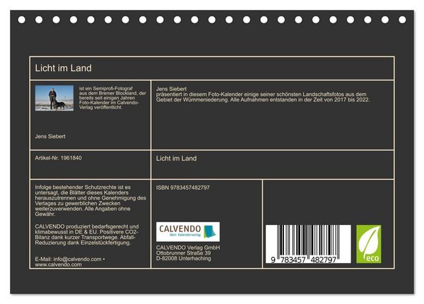 Produktbild: Licht im Land (Tischkalender 2026 DIN A5 quer), CALVENDO Monatskalender
