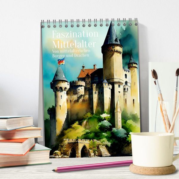 Produktbild: Faszination Mittelalter - Von mittelalterlichen Burgen und Drachen (Tischkalender 2026 DIN A5 hoch), CALVENDO Monatskalender