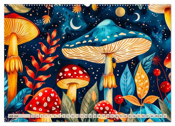 Produktbild: Zauberwelt der Pilze - Fantasievolle Pilze im verwunschenen Wald (hochwertiger Premium Wandkalender 2026 DIN A2 quer), Kunstdruck in Hochglanz