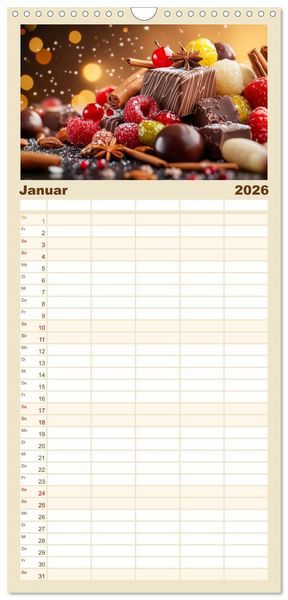 Produktbild: Familienplaner 2026 - Sch&auml;tze der Confiserie Kunst mit 5 Spalten (Wandkalender, 21 x 45 cm) CALVENDO