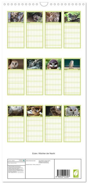 Produktbild: Familienplaner 2026 - Eulen. W&auml;chter der Nacht mit 5 Spalten (Wandkalender, 21 x 45 cm) CALVENDO